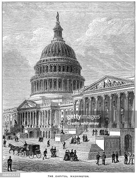 the capitol, washington (1882 engraving) - 1880s stock illustrations