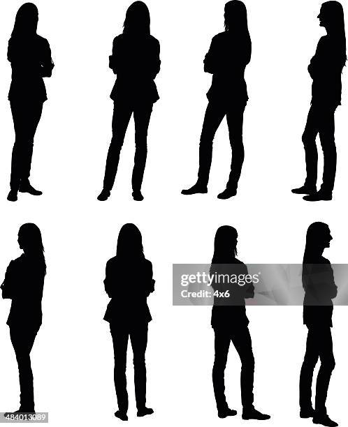 bildbanksillustrationer, clip art samt tecknat material och ikoner med multiple images of a woman with her arms crossed - woman silhouette