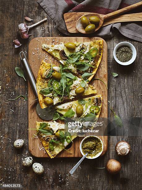 slices of pizza - olive tree stock pictures, royalty-free photos & images