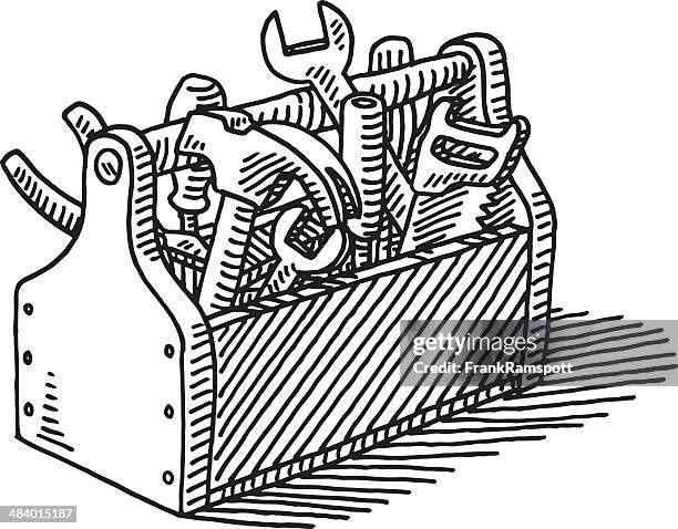 wooden toolbox drawing - hand saw vector stock illustrations