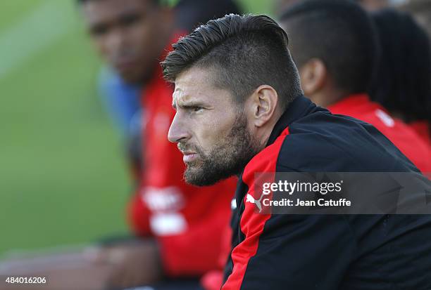 Goalkeeper of Stade Rennais Benoit Costil looks on during the friendly match between Stade Rennais and Stade Brestois at Stade Fred-Aubert on July...