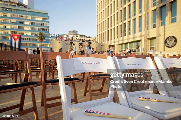 John Kerry's seat prior to the flag-raising ceremony following led by U.S. Secretary of State John Kerry, at the US embassy in Cubaon August 14 in...