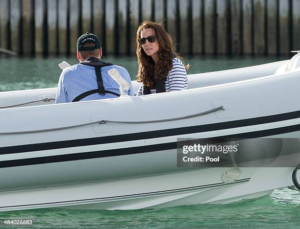 Catherine, Duchess of Cambridge and Prince William, Duke of Cambridge on board 'Sealegs' in Auckland Harbour on April 11, 2014 in Auckland, New...