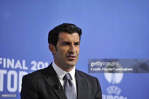 Ambassador for the final Luis Figo looks on during the UEFA Champions League 2013/14 season semi-finals draw at the UEFA headquarters, The House of...