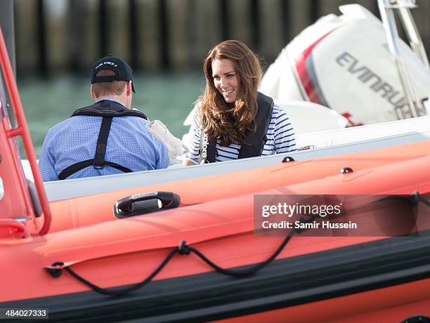 Prince William, Duke of Cambridge and Catherine, Duchess of Cambridge ride 'Sealegs' during their visit to Auckland Harbour on April 11, 2014 in...