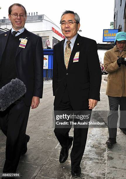 Nobel Prize in chemistry laureate Eiichi Negishi arrives at the Concert Hall for the rehearsal of the Nobel Prize Award Ceremony on December 10, 2010...