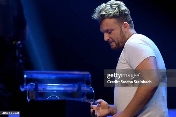 Menowin Froehlich attends the first live show of Promi Big Brother 2015 at MMC studios on August 14, 2015 in Cologne, Germany.