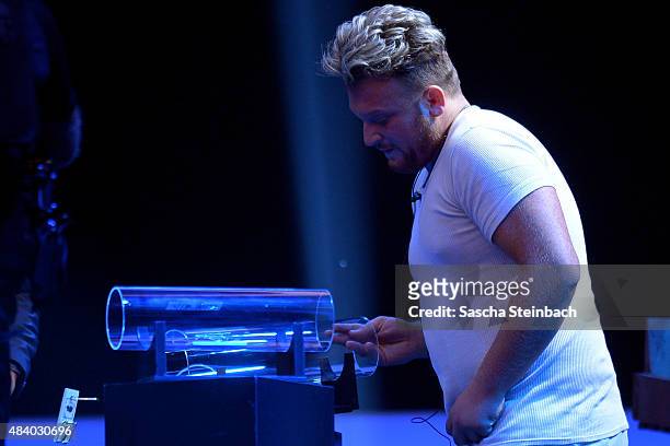 Menowin Froehlich attends the first live show of Promi Big Brother 2015 at MMC studios on August 14, 2015 in Cologne, Germany.