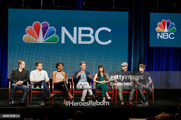 NBCUniversal Press Tour, August 2015 -- NBC's "Heroes Reborn" Session -- Pictured: Jack Coleman, Zachary Levi, Judi Shekoni, Tim Kring, Executive...