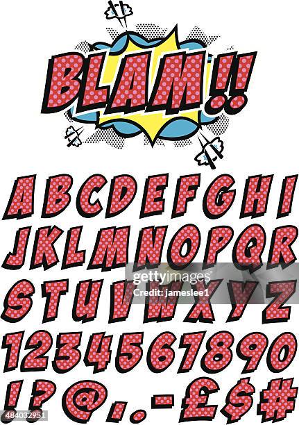stockillustraties, clipart, cartoons en iconen met set of letters and numbers in cartoon font - popart