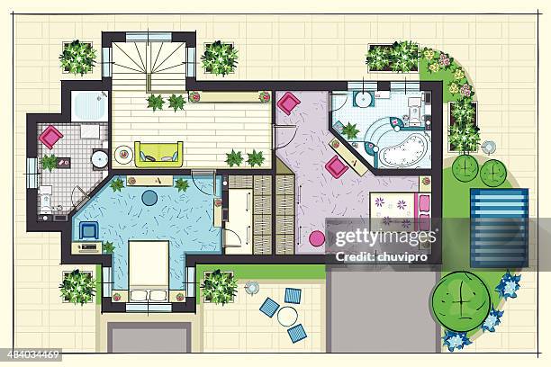 house plan top view of a second floor - russian dacha stock illustrations