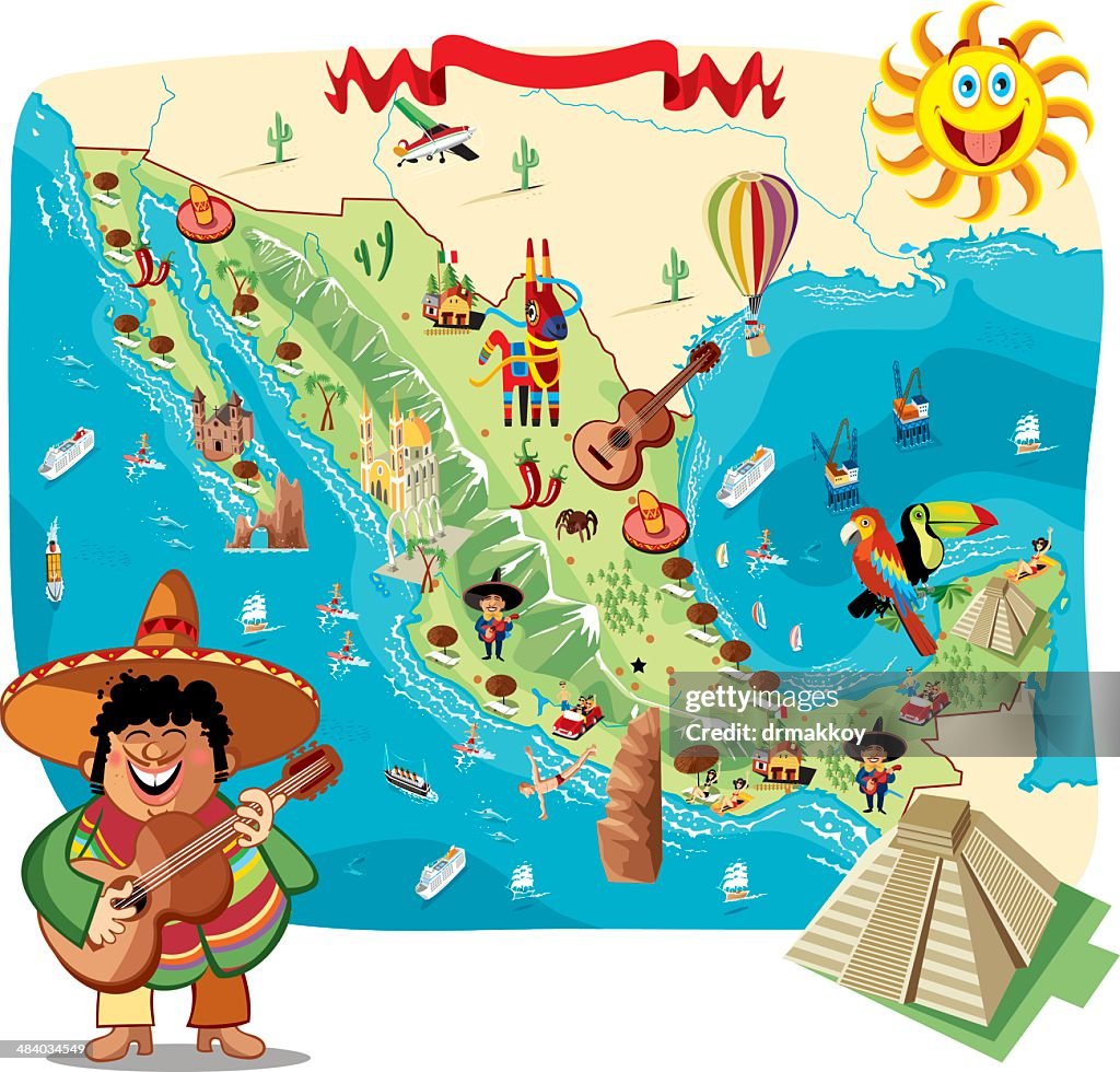 Cartoon map of Mexico