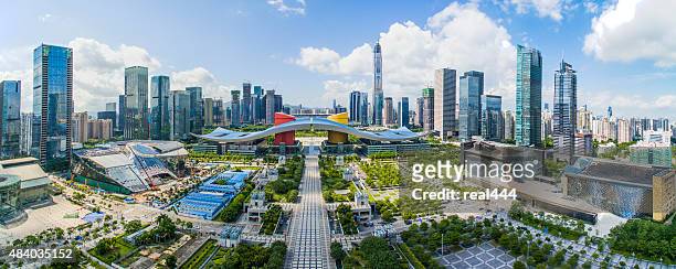 aerial photography china shenzhen skyscraper - city future stockfoto's en -beelden