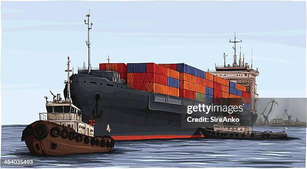 industry - container ship harbor stock illustrations