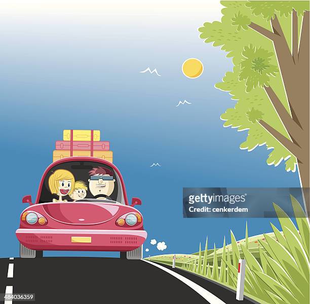 family on the way for holiday - road trip family stock illustrations