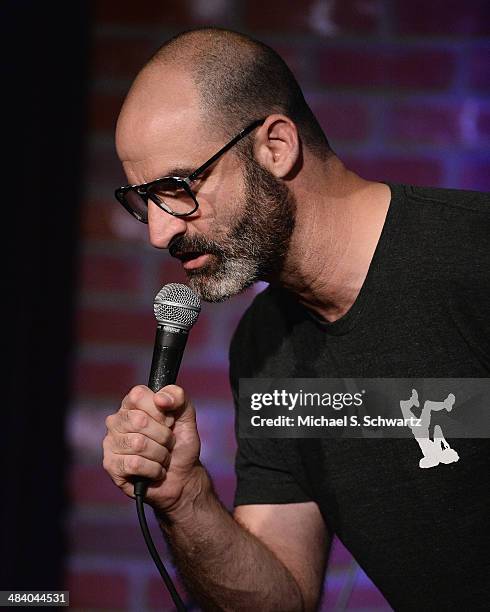 Comedian Brody Stevens performs during his attendance at the 4th Annual Laugh For Sight L.A. All-Star Comedy Benefit at The Hollywood Improv on April...