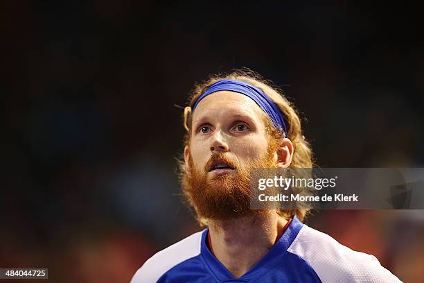 Luke Schenscher of the 36ers looks on before during game two of the NBL Grand Final series between the Adelaide 36ers and the Perth Wildcats at...