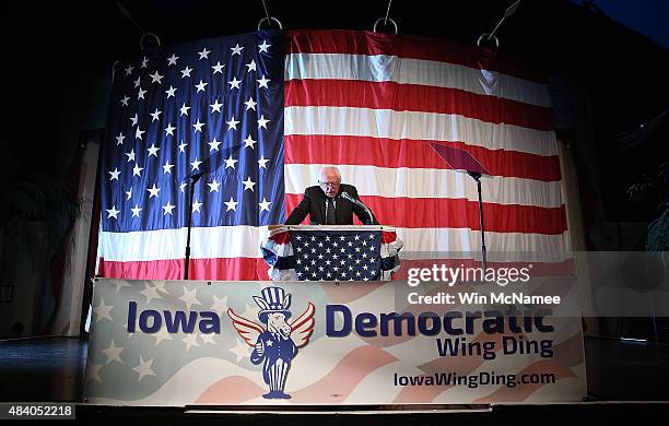 Democratic presidential candidate Sen. Bernie Sanders speaks at the Iowa Democratic Wing Ding August 14, 2015 in Clear Lake, Iowa. The Wing Ding is...