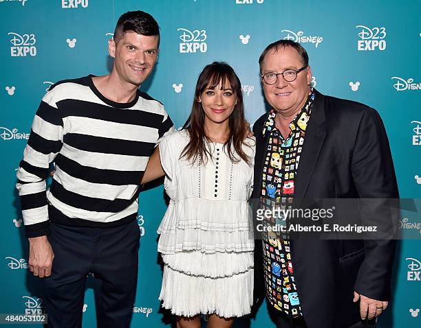 Writers Will McCormack and Rashida Jones and director John Lasseter of TOY STORY 4 took part today in "Pixar and Walt Disney Animation Studios: The...