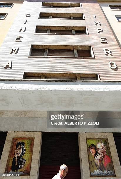 Picture shows graffitis depicting Italian actress Anna Magniani and Italian directors Sergio and Franco Citti by Italian artist David "Diavù"...