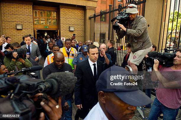 Oscar Pistorius leaves the Pretoria High Court on April 11 in Pretoria, South Africa. Oscar Pistorius, stands accused of the murder of his...
