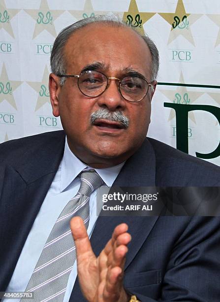 Pakistan Cricket Board chairman, Najam Sethi speaks during a press conference in Lahore on April 11, 2014. Sethi said his country will get eight...