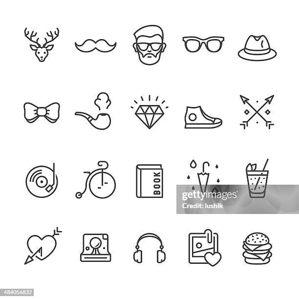 hipsters related vector icons - mustache icon stock illustrations
