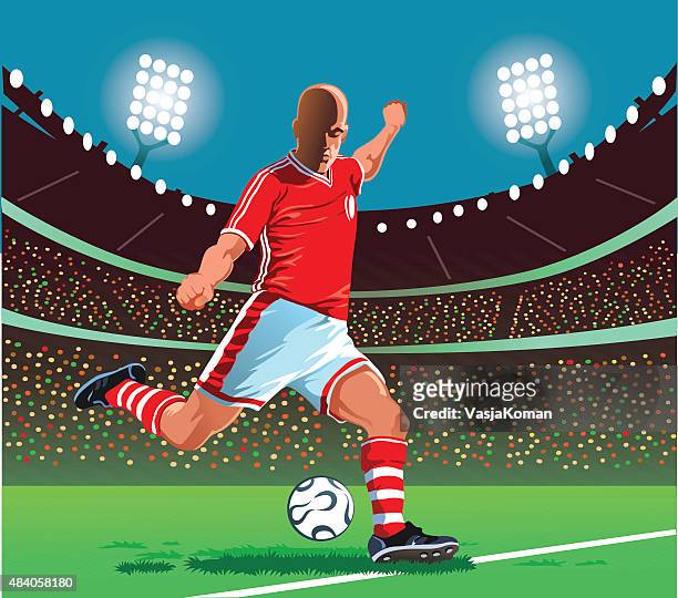 soccer player about to kick the ball - midfielder soccer player stock illustrations