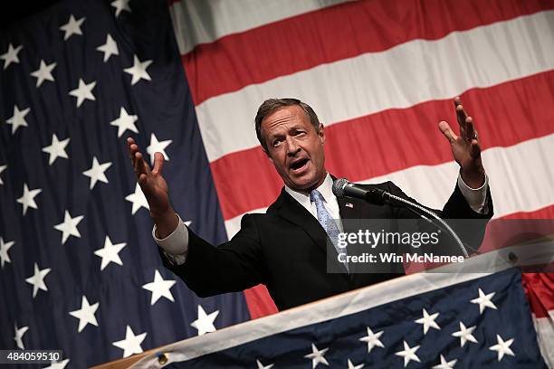 Democratic presidential candidate Martin O'Malley speaks at the Iowa Democratic Wing Ding August 14, 2015 in Clear Lake, Iowa. The Wing Ding is held...