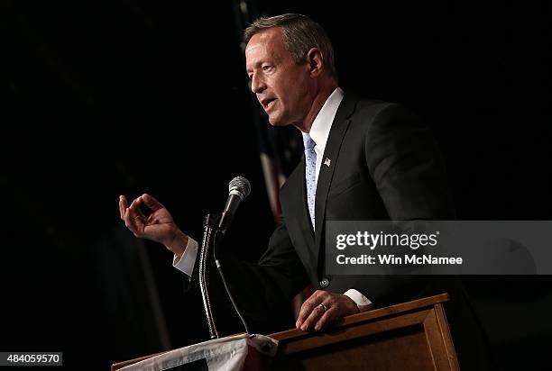 Democratic presidential candidate Martin O'Malley speaks at the Iowa Democratic Wing Ding August 14, 2015 in Clear Lake, Iowa. The Wing Ding is held...