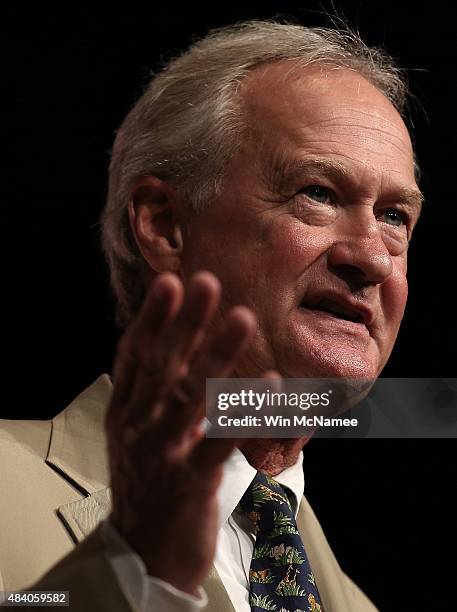 Democratic presidential candidate Lincoln Chaffee speaks at the Iowa Democratic Wing Ding August 14, 2015 in Clear Lake, Iowa. The Wing Ding is held...