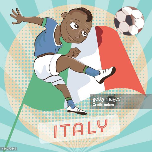 italian soccer player - kicking-soccer-ball-clip-art stock illustrations