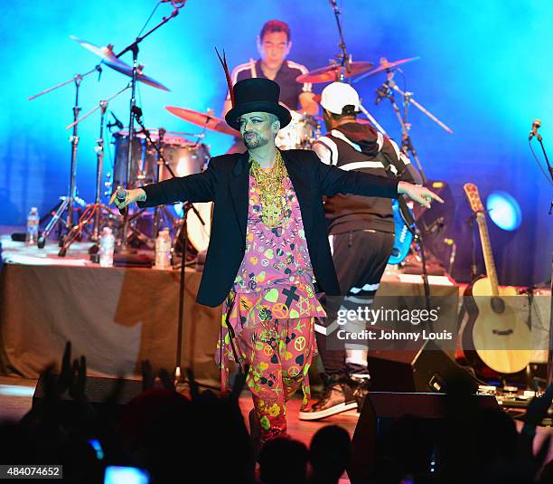 Boy George of Culture Club performs at Bayfront Park Amphitheatre on August 14, 2015 in Miami, Florida.