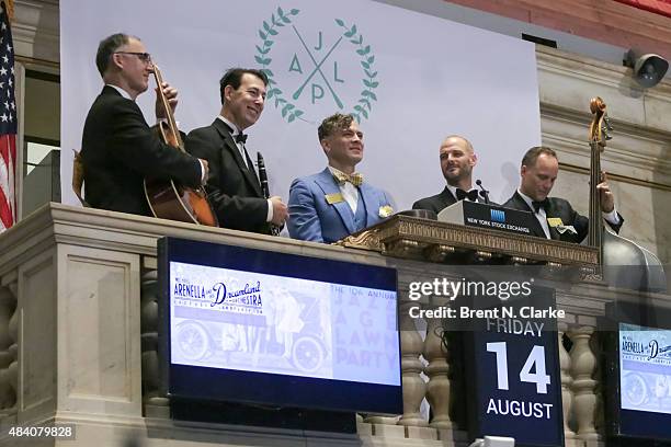 Michael Arenella & His Dreamland Orchestra prepare to ring The New York Stock Exchange closing bell at The New York Stock Exchange on August 14, 2015...