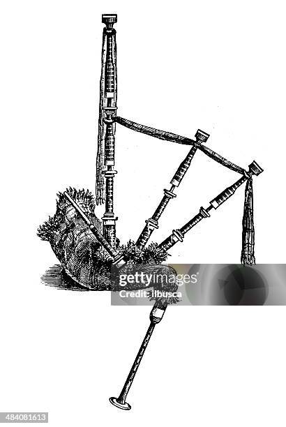 antique illustration of scottish highland bagpipe - scotland stock illustrations stock illustrations