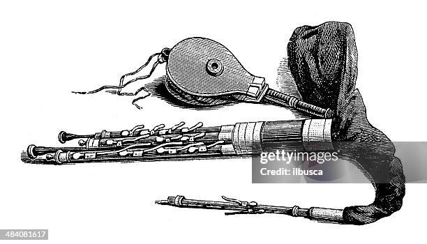 antique illustration of irish bagpipe - bagpipes stock illustrations