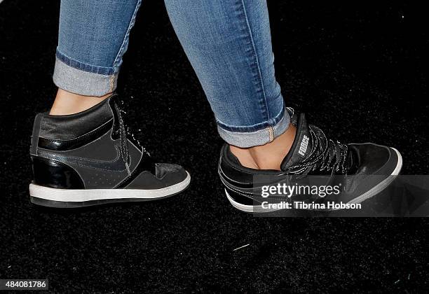 Jordin Sparks, shoe detail, attends a fan meet and greet to celebrate her new album 'Right Here, Right Now' at Glendale Galleria on August 14, 2015...