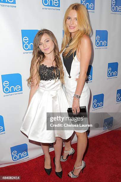 Actresses Chiara Aurelia and Bella Thorne arrive at the premiere of Manis Film's 'Big Sky' at Arena Cinema Hollywood on August 14, 2015 in Hollywood,...