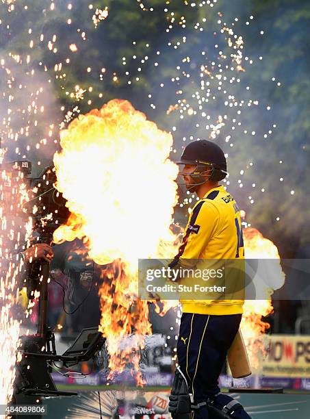 Hampshire batsman James Vince walks ou to bat before the NatWest T20 Blast quarter final match between Worcestershire and Hampshire at New Road on...