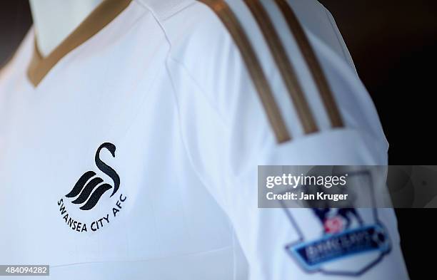 Swansea shirts is seen prior to the Barclays Premier League match between Swansea City and Newcastle United at Liberty Stadium on August 15, 2015 in...