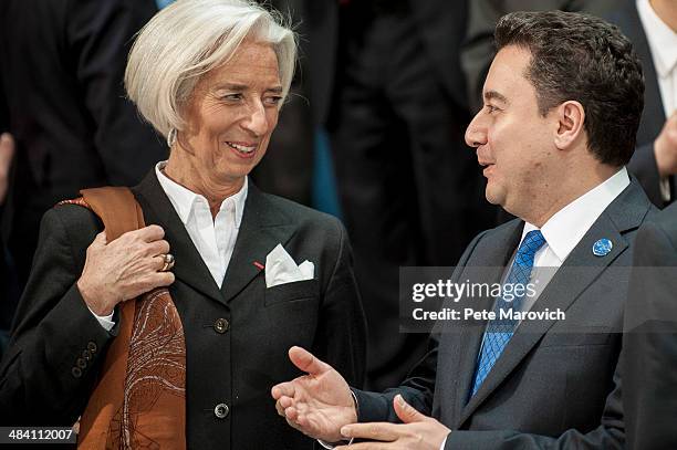 Managing Director of the International Monetary Fund Christine Legarde talks with Deputy Prime Minister of Turkey Ali Babacan as the group of 20...