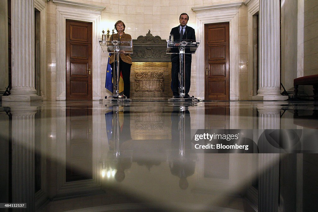 Greece's Prime Minister Antonis Samaras Meets Germany's Chancellor Angela Merkel