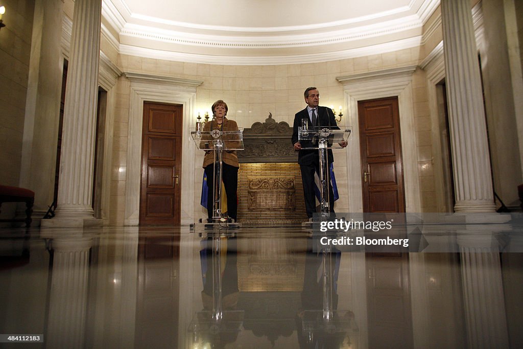 Greece's Prime Minister Antonis Samaras Meets Germany's Chancellor Angela Merkel