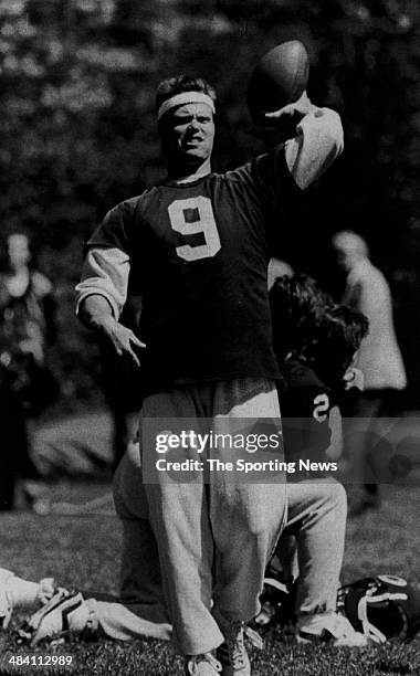 Jim McMahon of the Chicago Bears throws a pass circa 1980s.