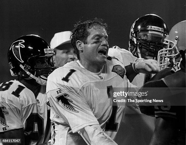 Jeff George of the Atlants Falcons reacts circa 1990s.