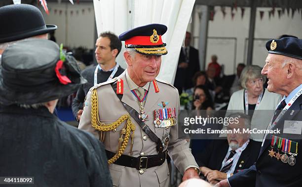 Prince Charles, Prince of Wales meets veterans during the 70th Anniversary commemorations of VJ Day at the Royal British Legion reception in the...