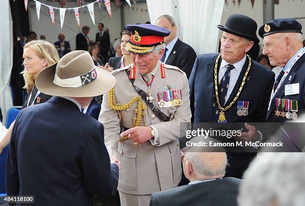 Prince Charles, Prince of Wales meets veterans during the 70th Anniversary commemorations of VJ Day at the Royal British Legion reception in the...