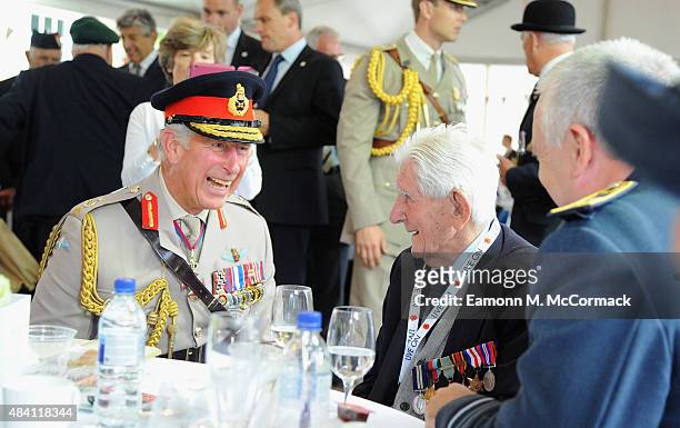 Prince Charles, Prince of Wales meets veterans during the 70th Anniversary commemorations of VJ Day at the Royal British Legion reception in the...