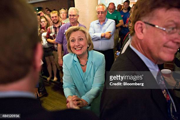 Hillary Clinton, former U.S. Secretary of state and democratic candidate for U.S. President, greets attendees during the Democratic Wing Ding in...