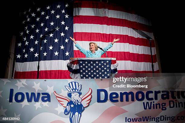 Hillary Clinton, former U.S. Secretary of state and democratic candidate for U.S. President, speaks during the Democratic Wing Ding in Clear Lake,...